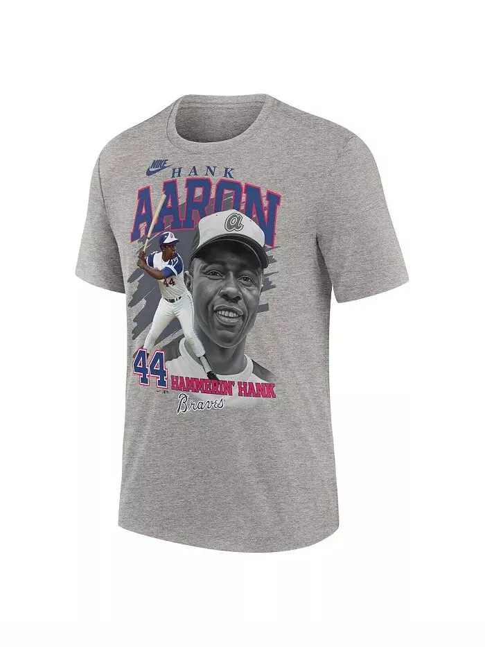 Мужская футболка Hank Aaron Heather Gray Atlanta Braves Cooperstown Collection Player Local Nike — изображение 3 из 3