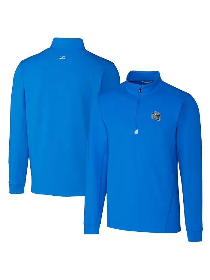 Толстовка Men's Blue Detroit Lions Helmet Traverse Stretch Quarter-Zip Pullover Top Cutter & Buck — изображение 1 из 3