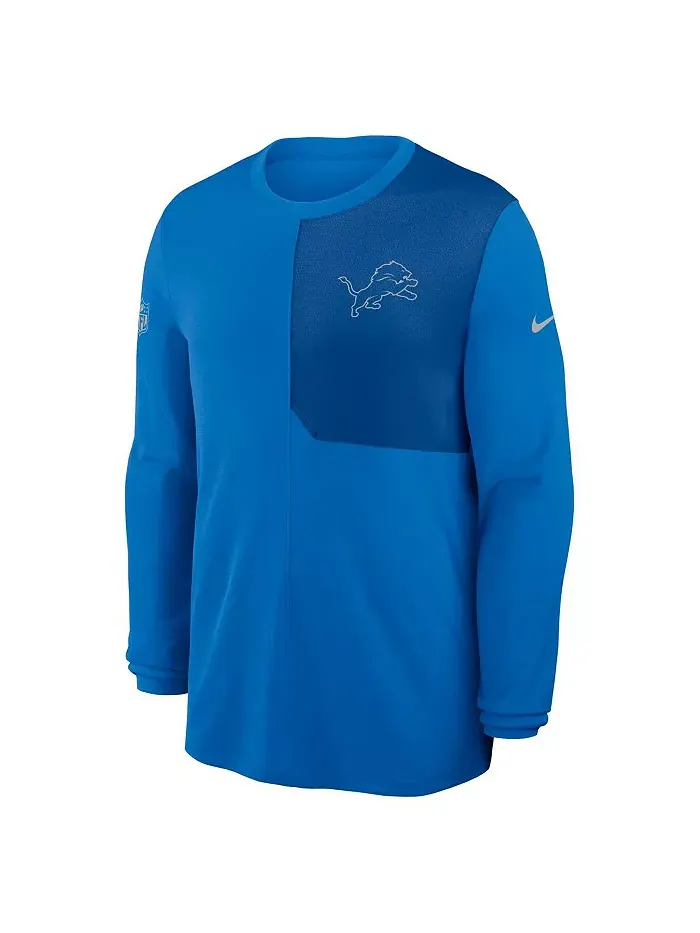 Мужская синяя футболка Detroit Lions Sideline Coach UV Performance с длинным рукавом Nike — изображение 1 из 2