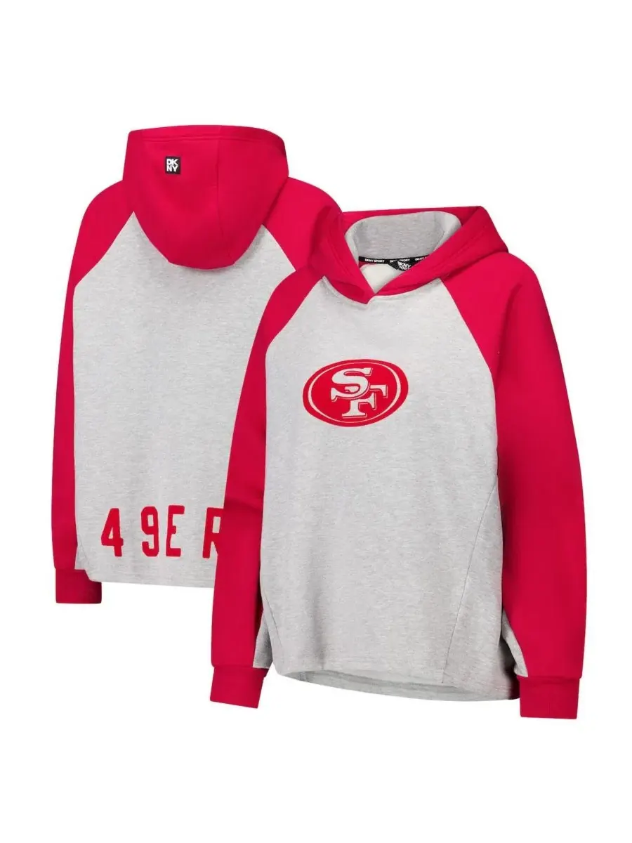 Женский укороченный свитшот-худи с реглан-рукавами и принтом San Francisco 49ers DKNY Sport