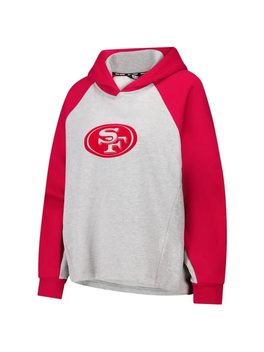 Женский укороченный свитшот-худи с реглан-рукавами и принтом San Francisco 49ers DKNY Sport — изображение 3 из 3, серый