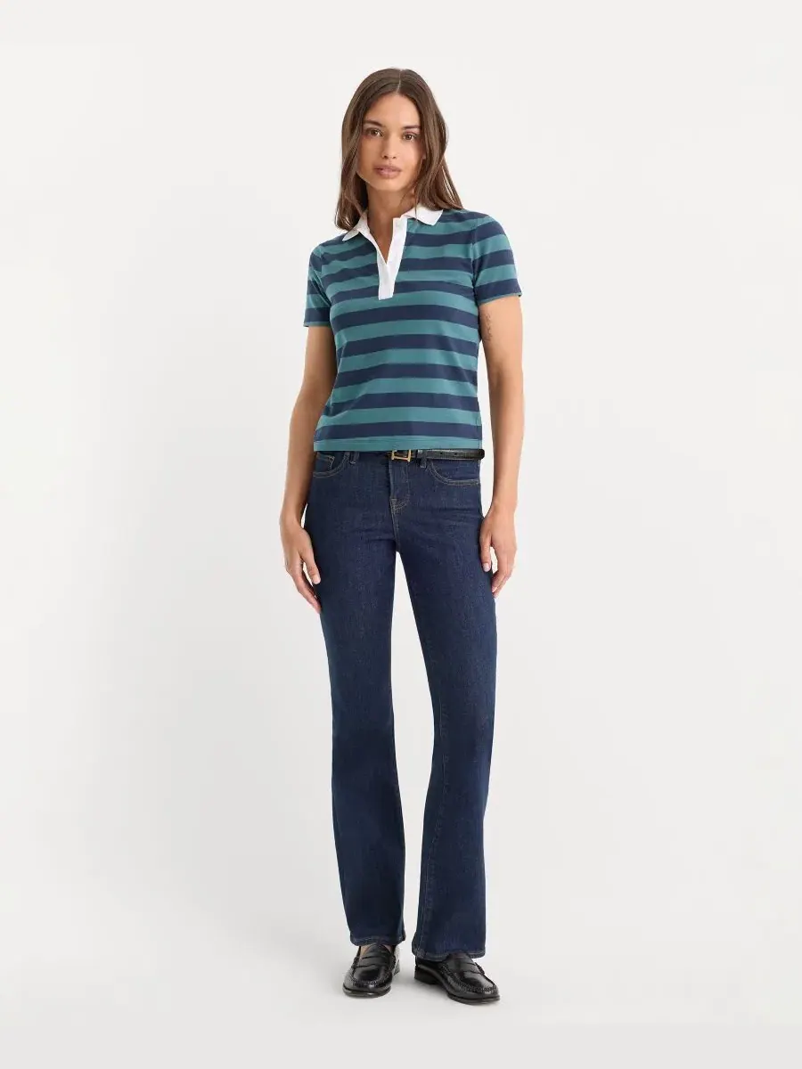 Женское поло с коротким рукавом Good American, Summer Stripe Teal — изображение 2 из 4