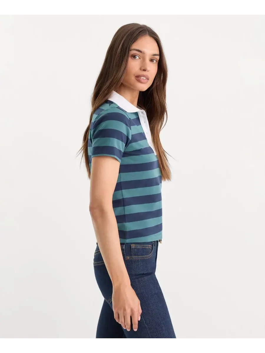 Женское поло с коротким рукавом Good American, Summer Stripe Teal — изображение 3 из 4