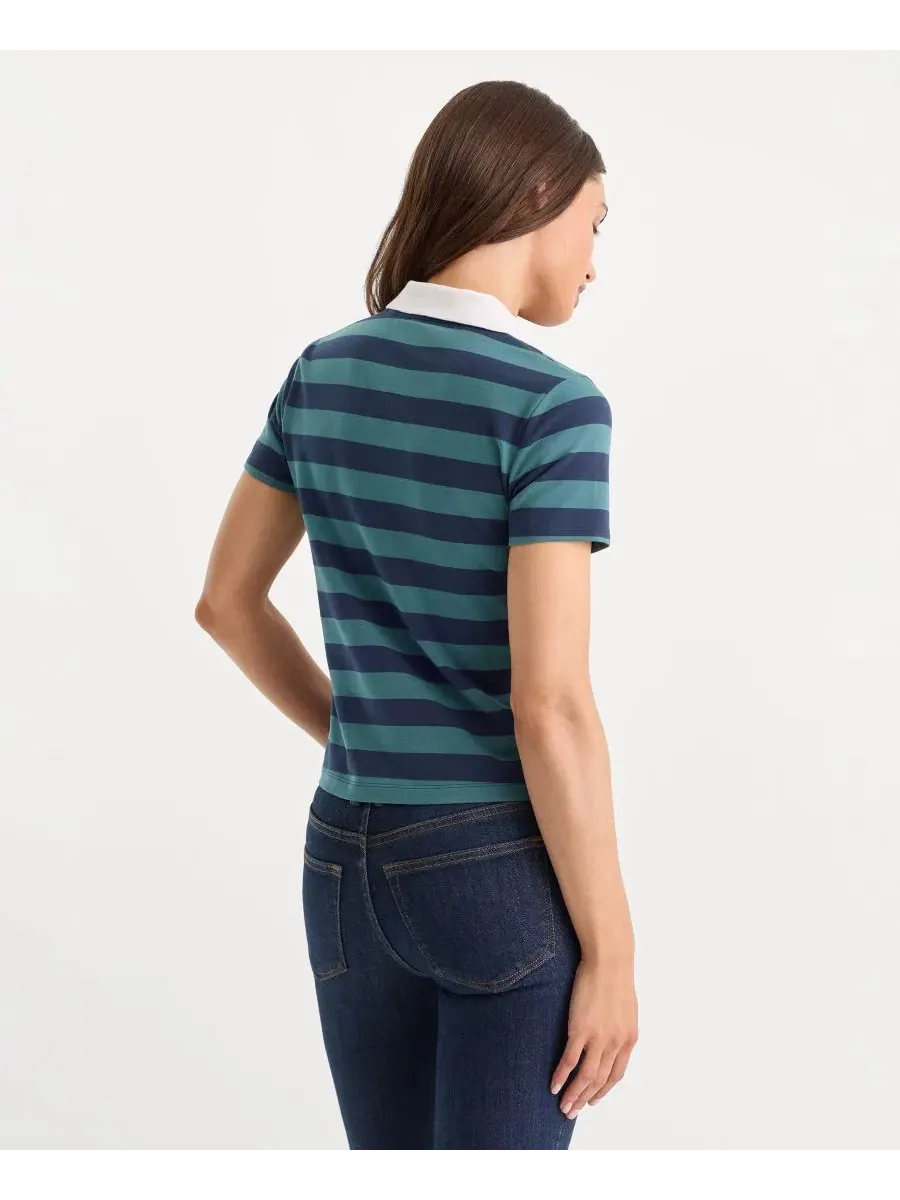 Женское поло с коротким рукавом Good American, Summer Stripe Teal — изображение 4 из 4