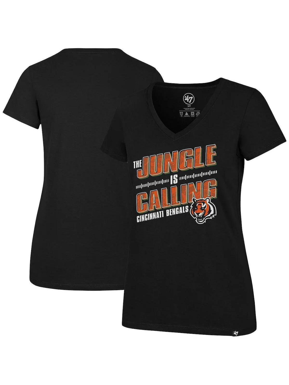 Черная женская футболка с v-образным вырезом Cincinnati Bengals Team Regional Ultra Rival '47 Brand — изображение 1 из 1