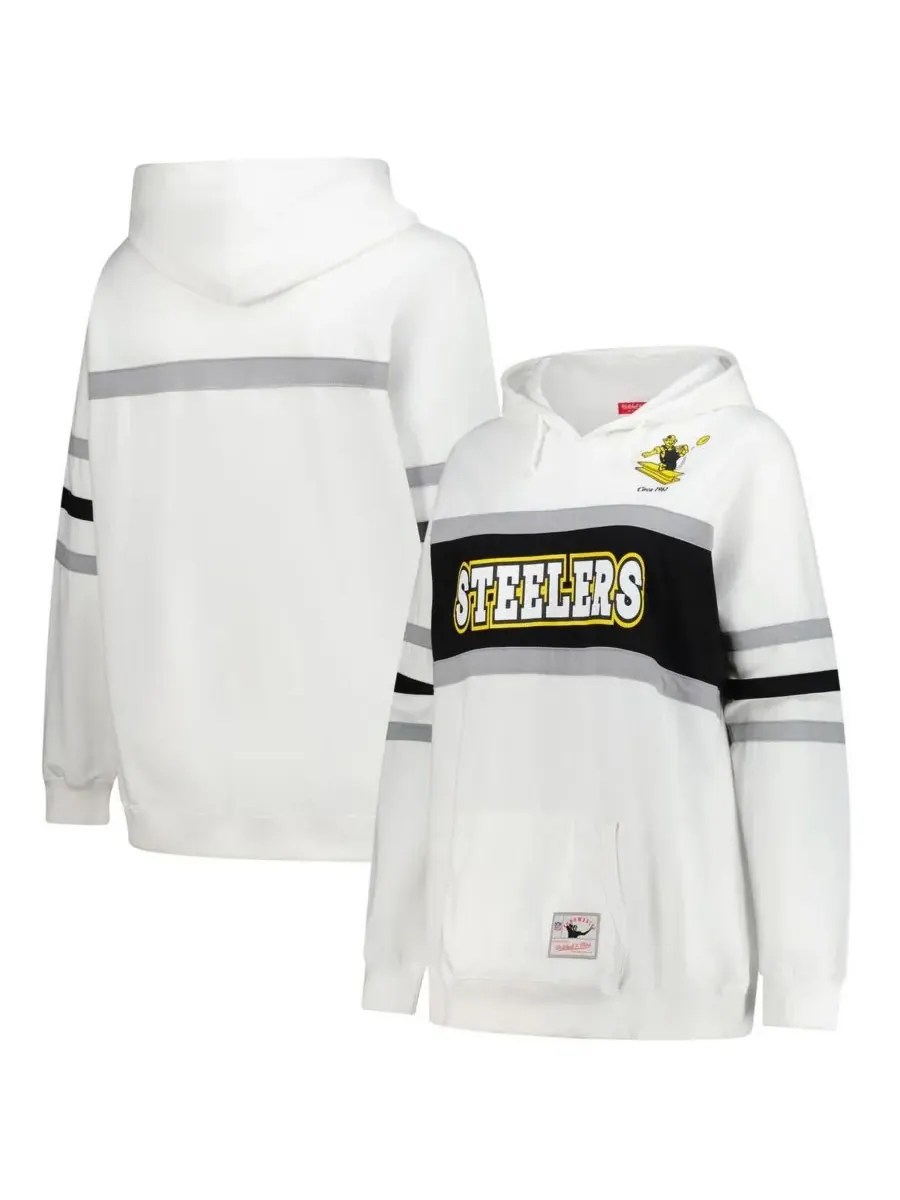 Mitchell & Ness Женская белая толстовка с капюшоном большого размера с надписью «Pittburgh Steelers — изображение 1 из 3