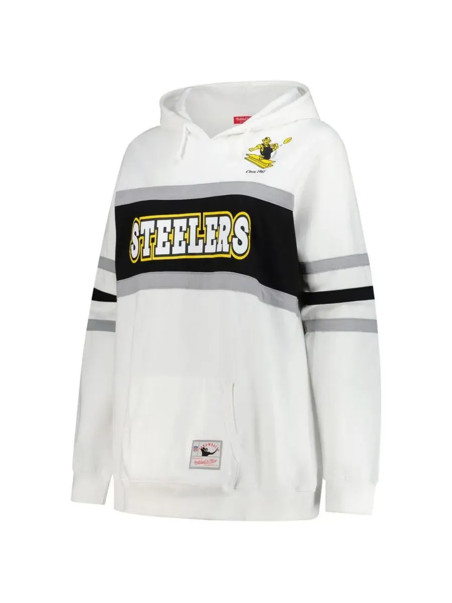 Mitchell & Ness Женская белая толстовка с капюшоном большого размера с надписью «Pittburgh Steelers — изображение 2 из 3