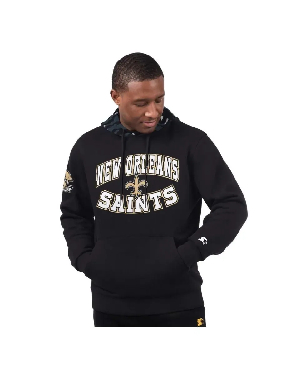 Starter Мужская черная толстовка с капюшоном New Orleans Saints Thursday Night Gridiron — изображение 1 из 2, черный серый
