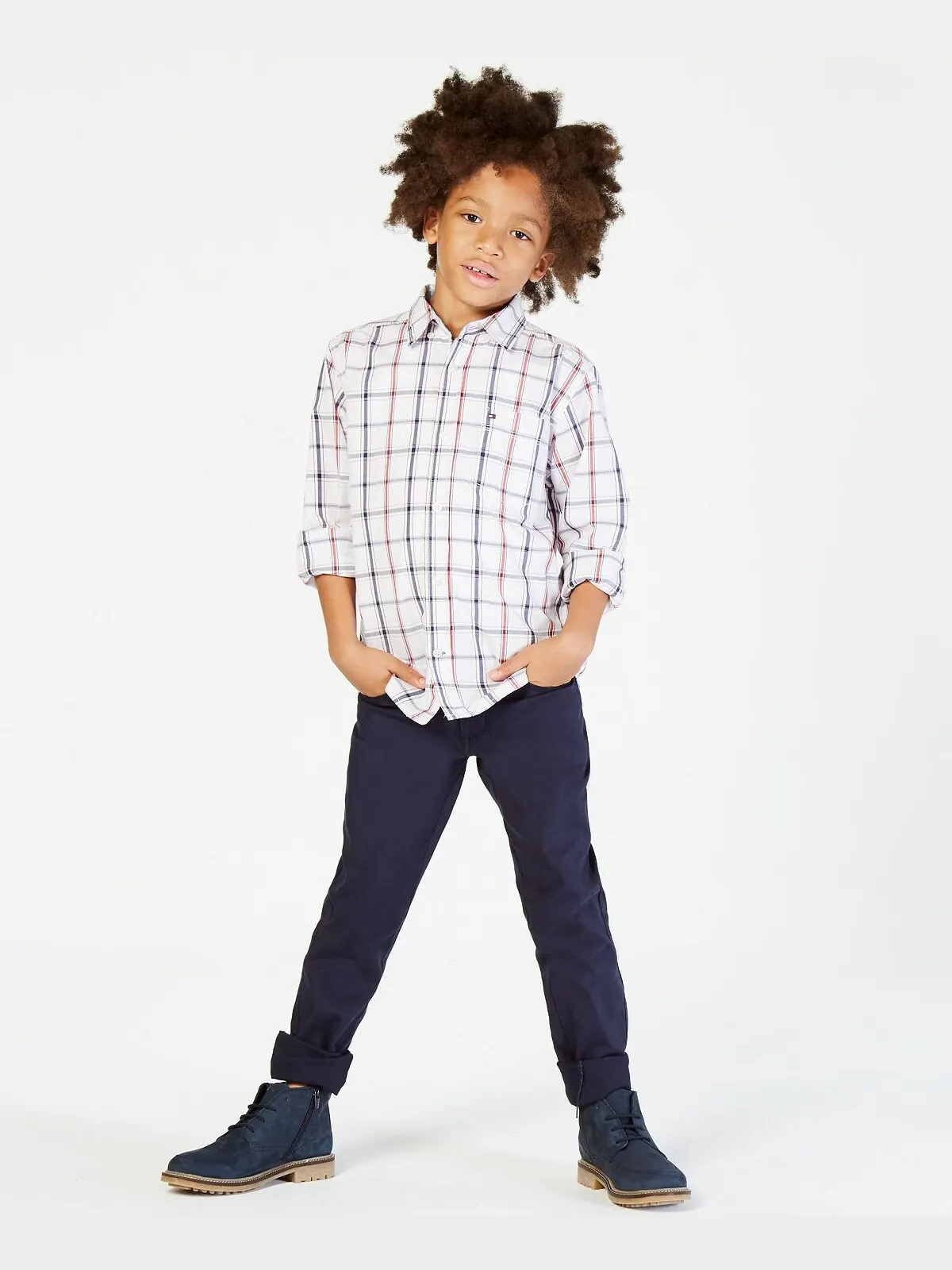 Рубашка на пуговицах в клетку Big Boys Samuel Tommy Hilfiger — изображение 2 из 4, белый