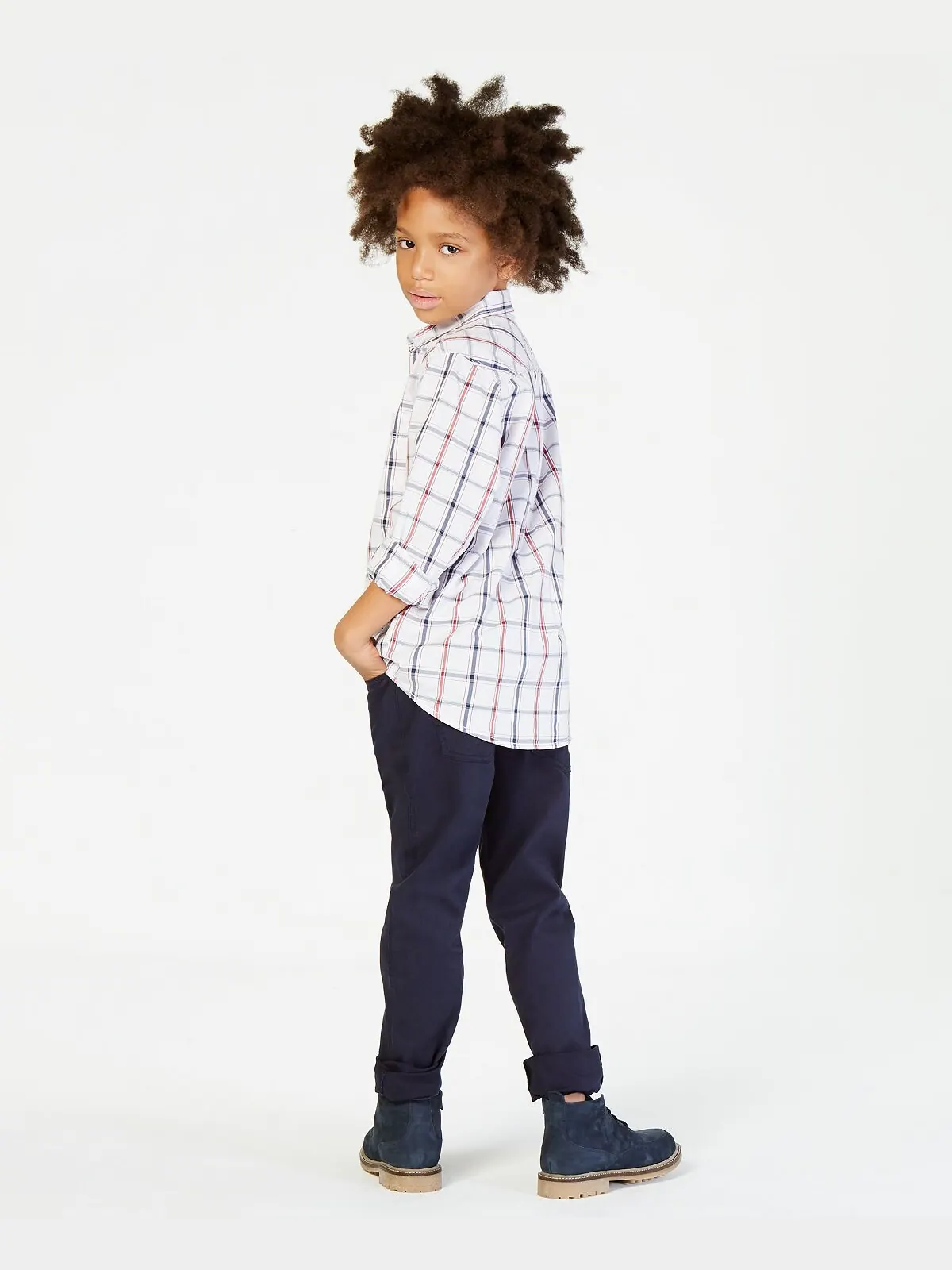 Рубашка на пуговицах в клетку Big Boys Samuel Tommy Hilfiger — изображение 3 из 4, белый