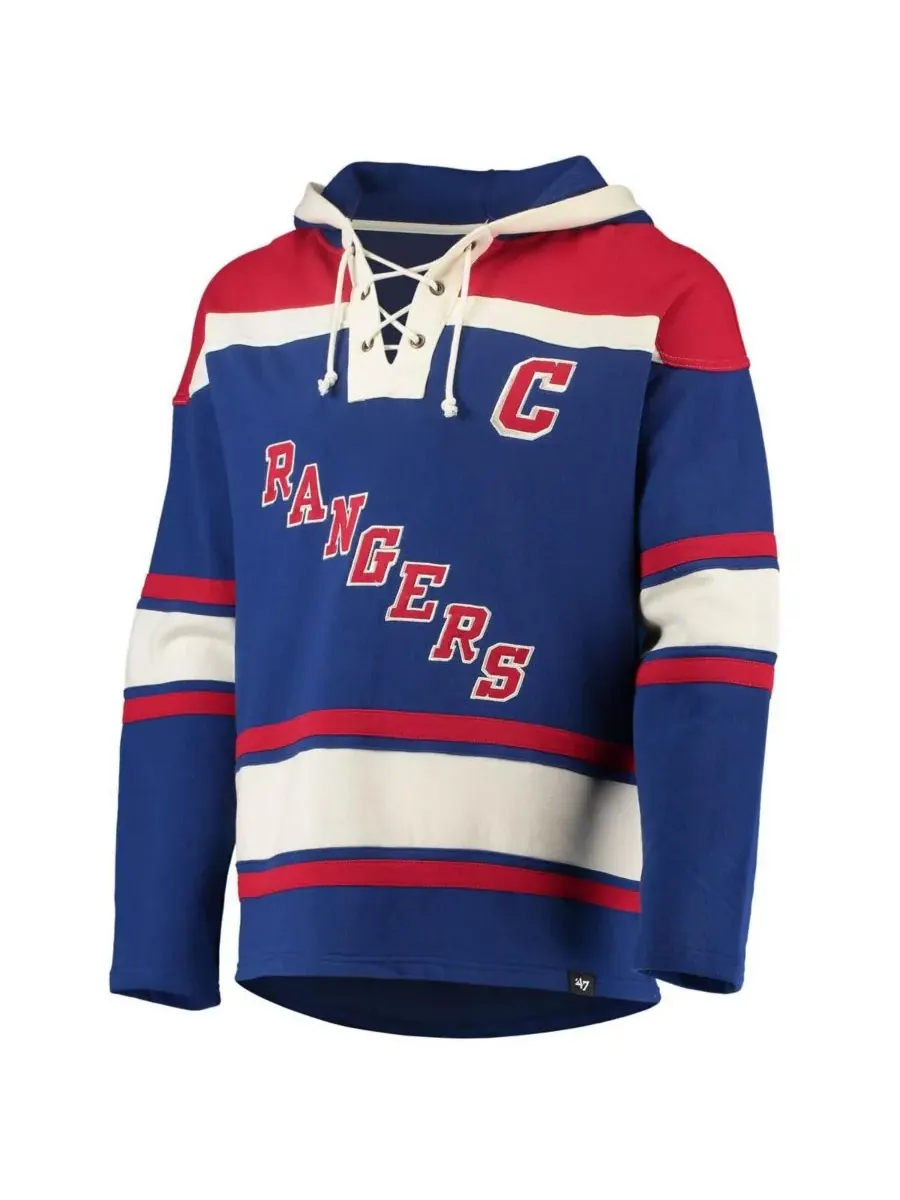 '47 Brand Мужская толстовка с капюшоном и шнуровкой Mark Messier Blue New York Rangers с именем и — изображение 3 из 4, синий