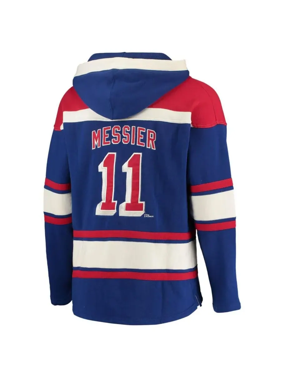 '47 Brand Мужская толстовка с капюшоном и шнуровкой Mark Messier Blue New York Rangers с именем и — изображение 4 из 4, синий