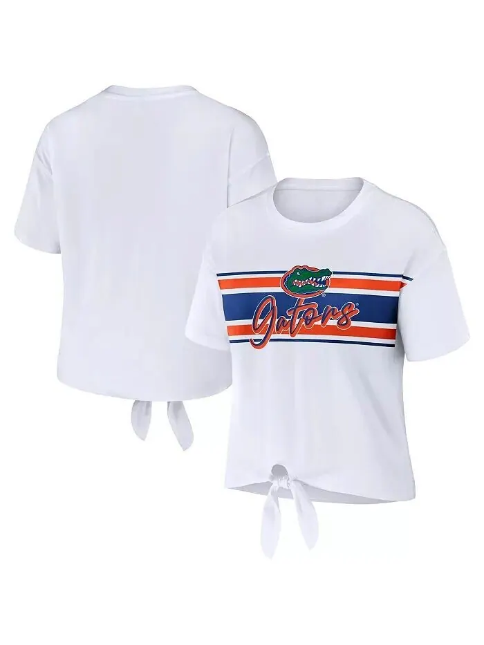 Женская белая укороченная футболка в полоску с узлом Florida Gators спереди Wear By Erin Andrews — изображение 1 из 3