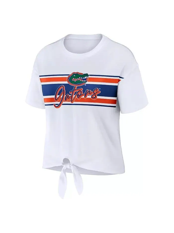 Женская белая укороченная футболка в полоску с узлом Florida Gators спереди Wear By Erin Andrews — изображение 2 из 3