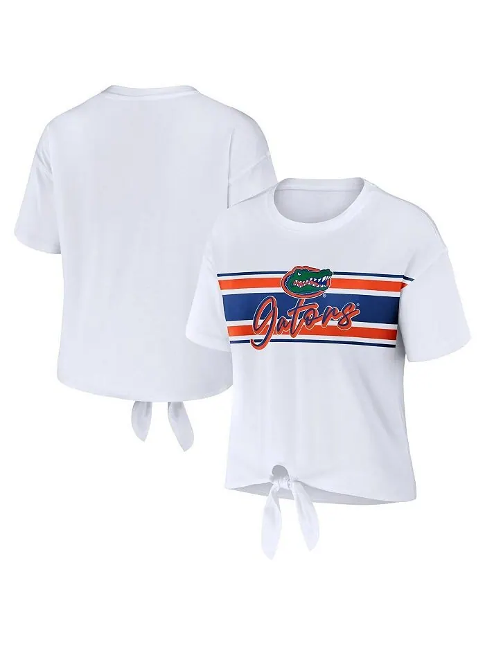 Женская белая укороченная футболка в полоску с узлом Florida Gators спереди WEAR by Erin Andrews — изображение 1 из 3, белый
