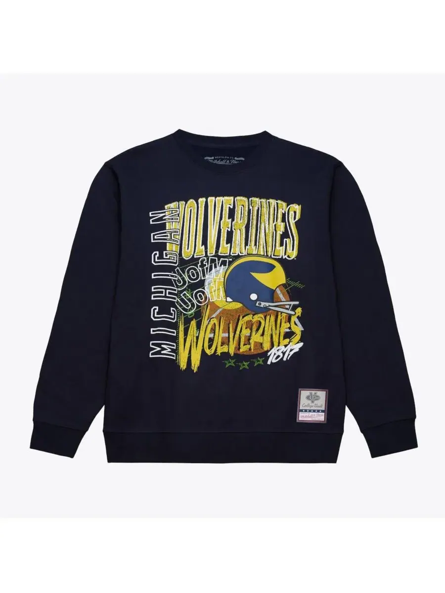 Mitchell & Ness Мужская флисовая толстовка темно-синего цвета с символикой команды «Мичиган — изображение 1 из 2, темно-синий