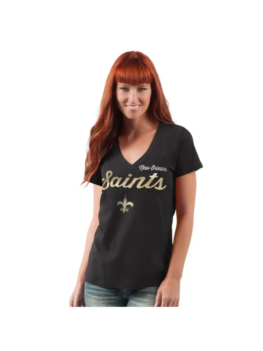 G-III 4Her by Carl Banks Женская черная футболка с V-образным вырезом New Orleans Saints Post Season — изображение 1 из 1
