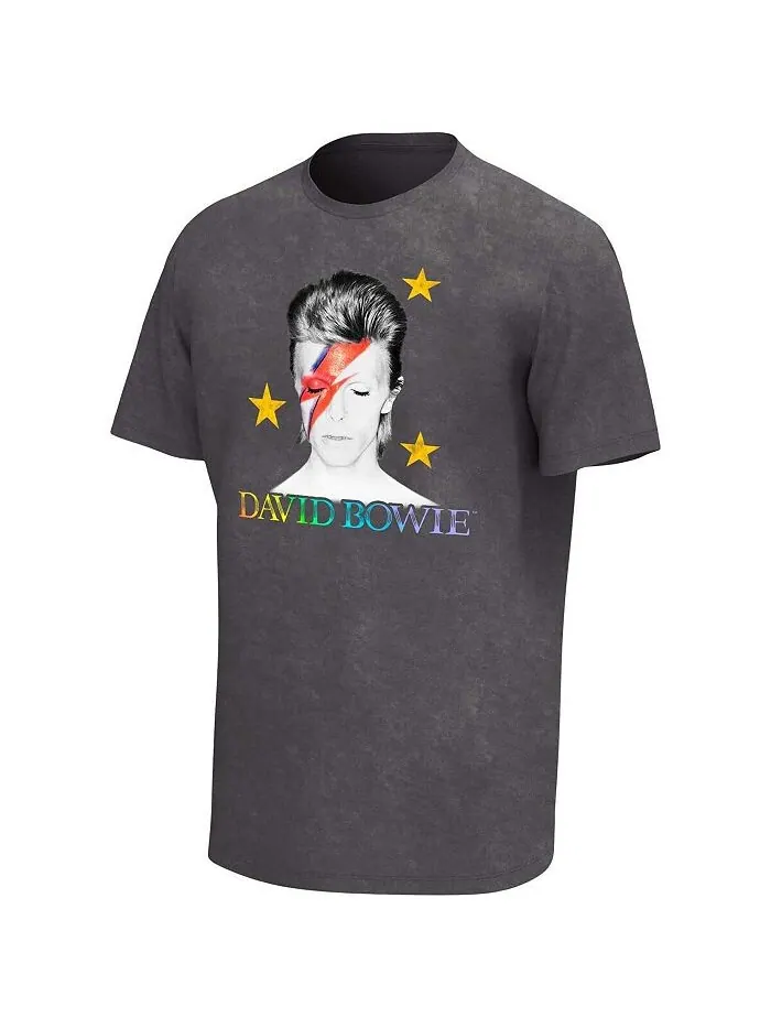 Мужская черная потертая футболка David Bowie Aladdin Sane Rainbow с эффектом потертости Philcos — изображение 3 из 3, черный