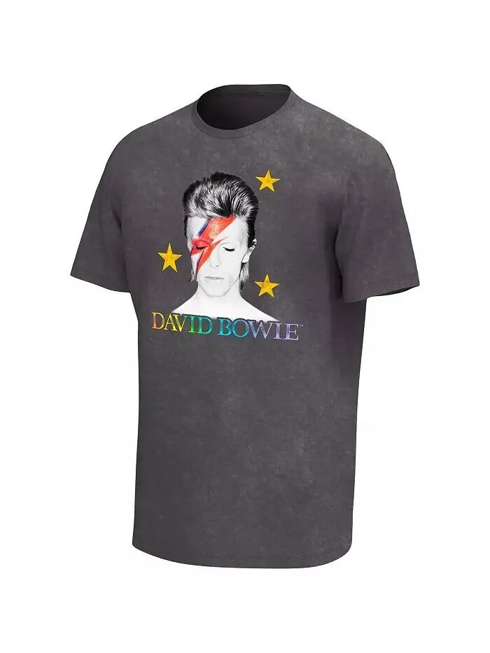 Мужская черная потертая футболка David Bowie Aladdin Sane Rainbow с эффектом потертости Philcos — изображение 3 из 3