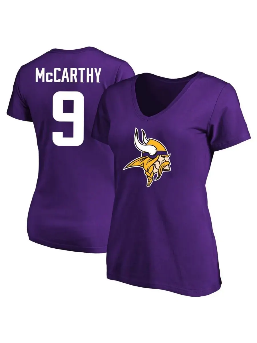 Fanatics Женская фиолетовая футболка JJ McCarthy Minnesota Vikings больших размеров с круглым — изображение 1 из 3