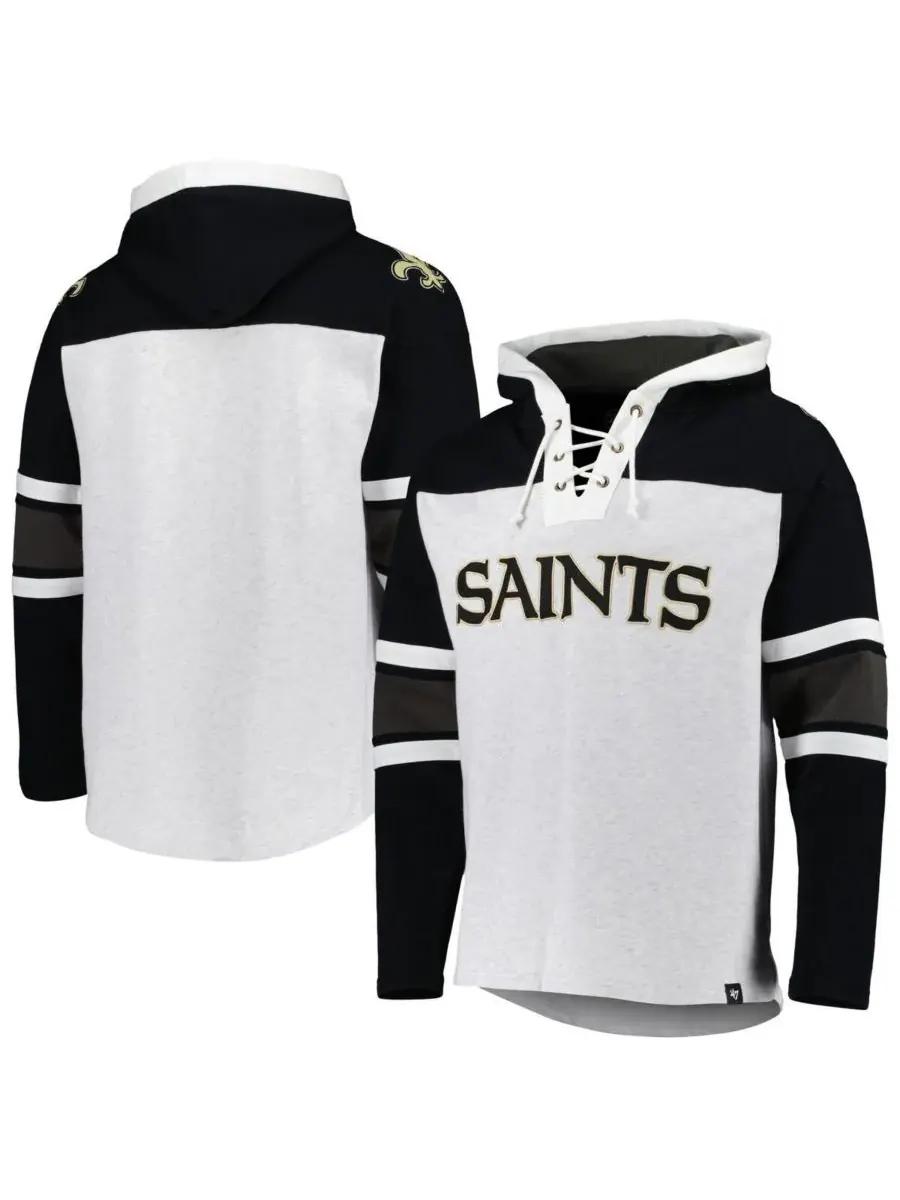 '47 Brand Мужская толстовка с капюшоном на шнуровке New Orleans Saints серого цвета с рисунком — изображение 1 из 3, серый