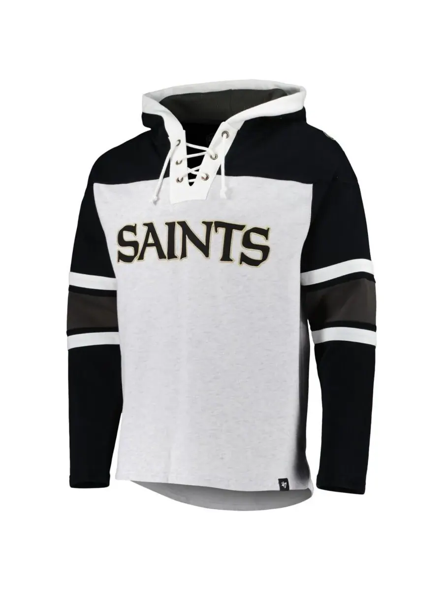 '47 Brand Мужская толстовка с капюшоном на шнуровке New Orleans Saints серого цвета с рисунком — изображение 3 из 3, серый