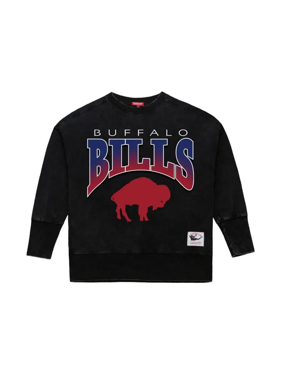 Mitchell & Ness Женская черная толстовка с круглым вырезом Buffalo Bills Delineate Mineral Wash — изображение 2 из 3, черный