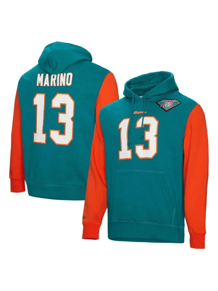 Мужская толстовка Dan Marino Aqua Miami Dolphins с именем и номером бывшего игрока команды Mitchell — изображение 1 из 3