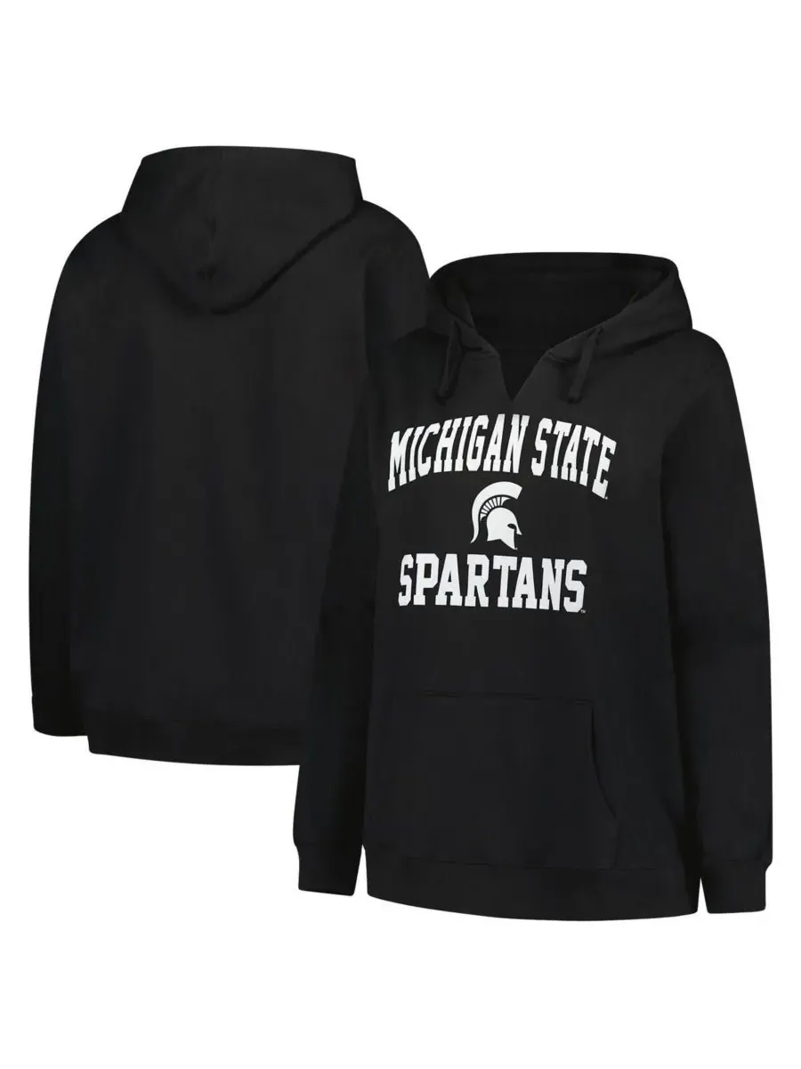 Champion Женская черная толстовка с капюшоном Michigan State Spartans большого размера с вырезом в — изображение 1 из 3