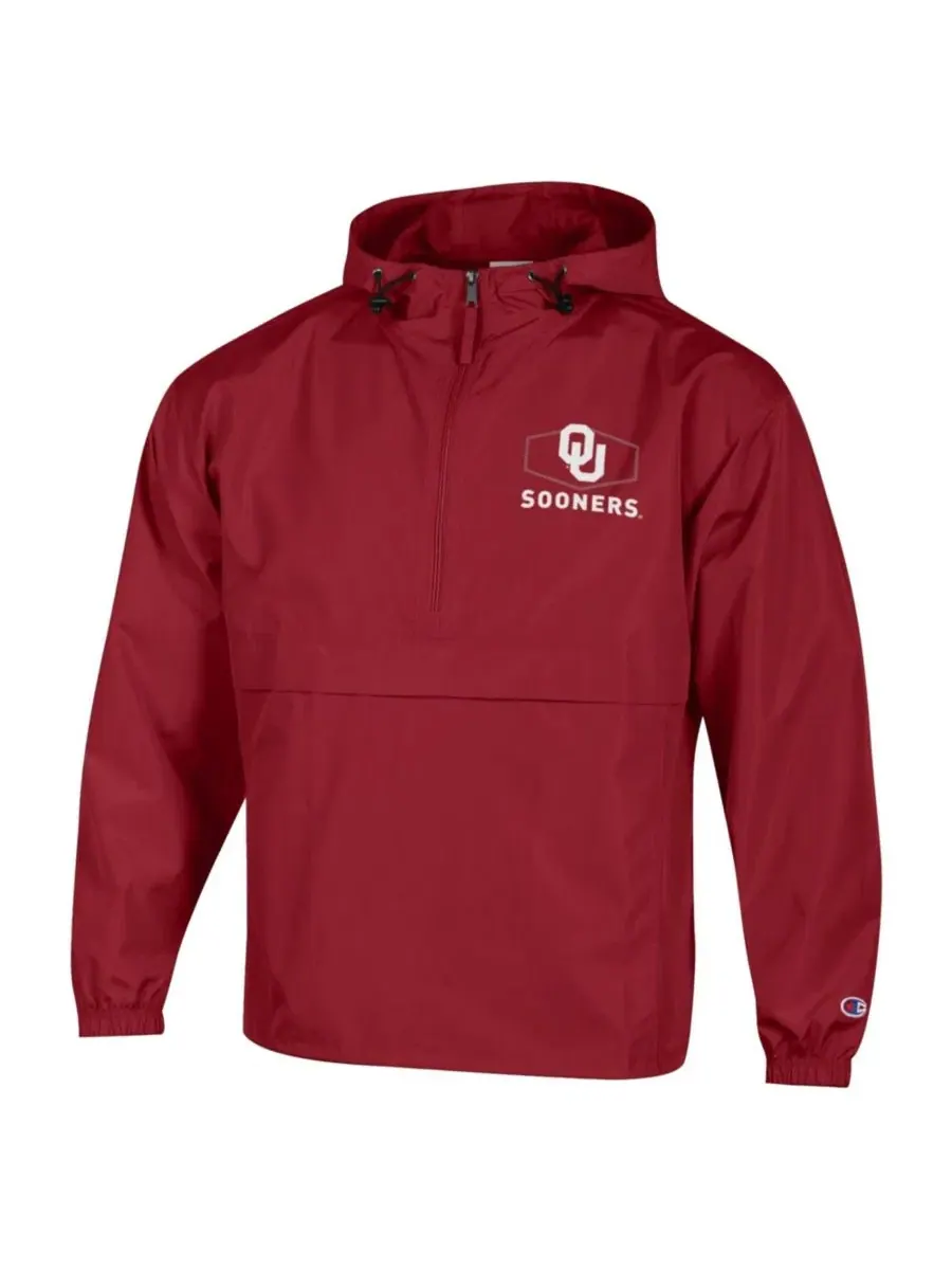 Ветрозащитная куртка-полузип с капюшоном, с принтом, Oklahoma Sooners Champion — изображение 2 из 3, красный