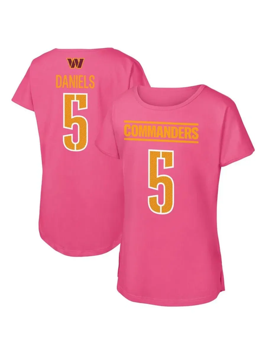 Футболка с принтом Jayden Daniels Pink Washington Commanders Outerstuff — изображение 1 из 3, розовый