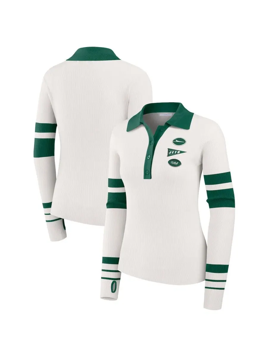 Женский свитер-поло с ребристым узором New York Jets WEAR by Erin Andrews — изображение 1 из 5, белый