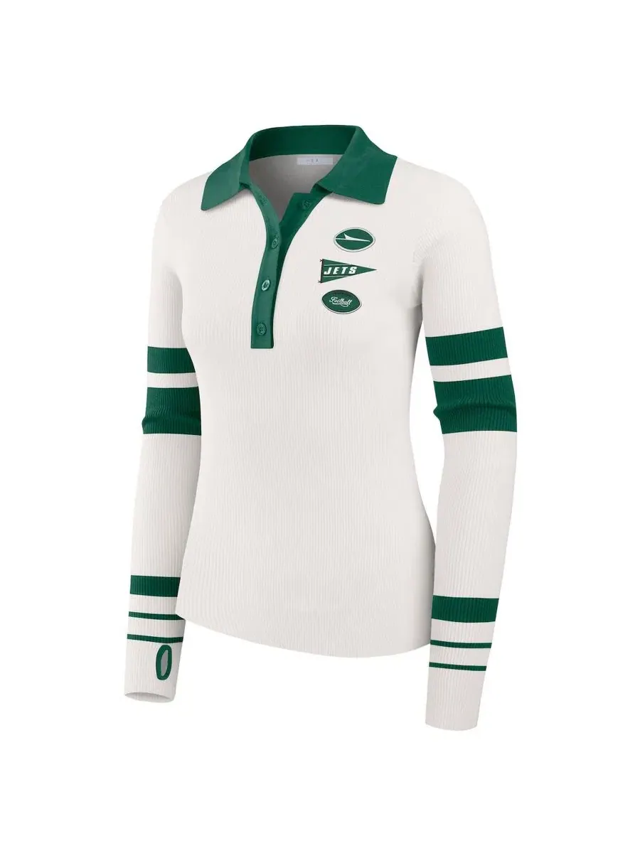 Женский свитер-поло с ребристым узором New York Jets WEAR by Erin Andrews — изображение 2 из 5, белый