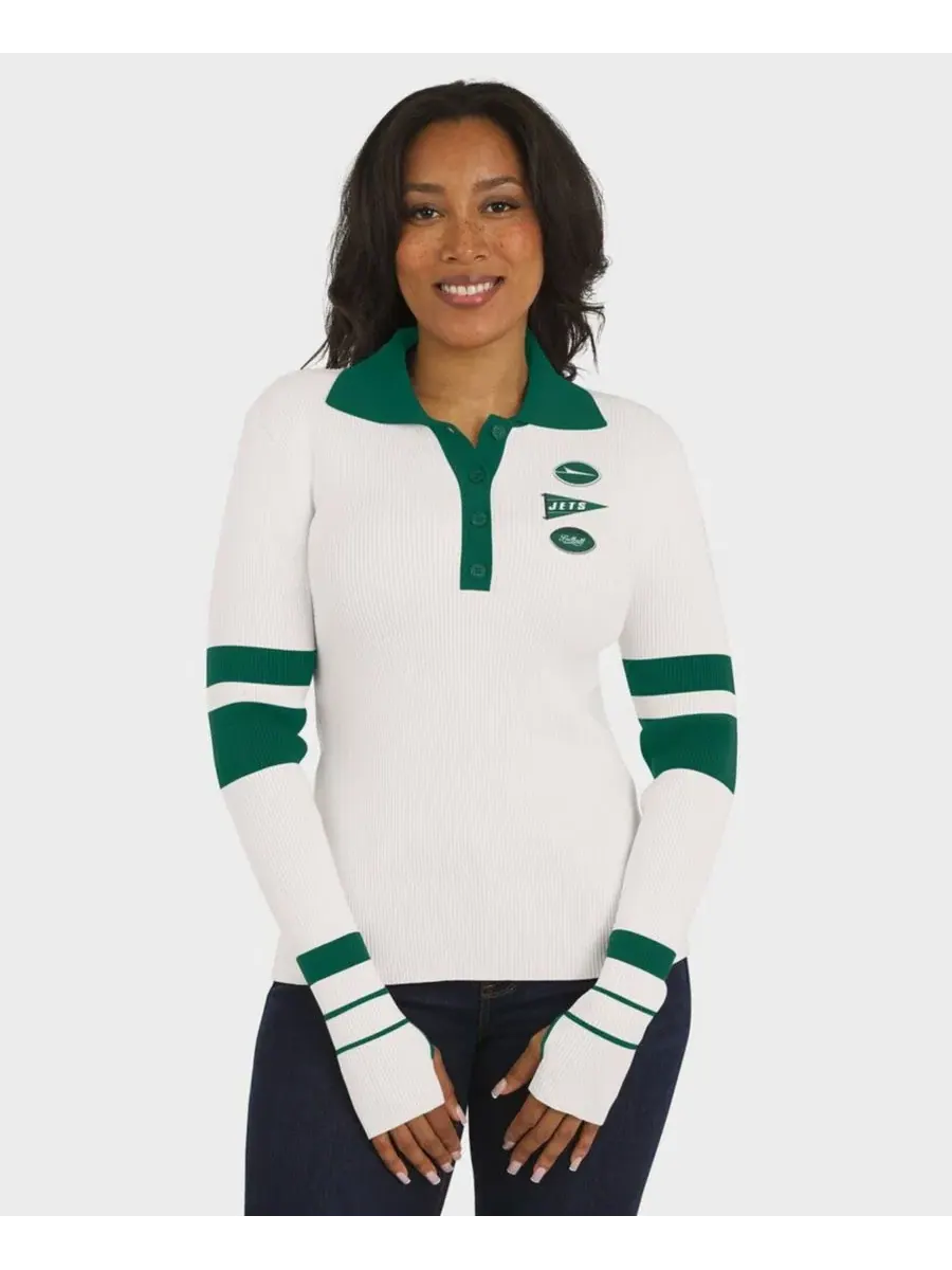 Женский свитер-поло с ребристым узором New York Jets WEAR by Erin Andrews — изображение 4 из 5, белый