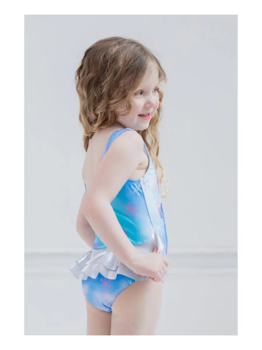 Детский слитный купальник без рукавов с принтом Elsa Anna Watercolor Frozen — изображение 3 из 8