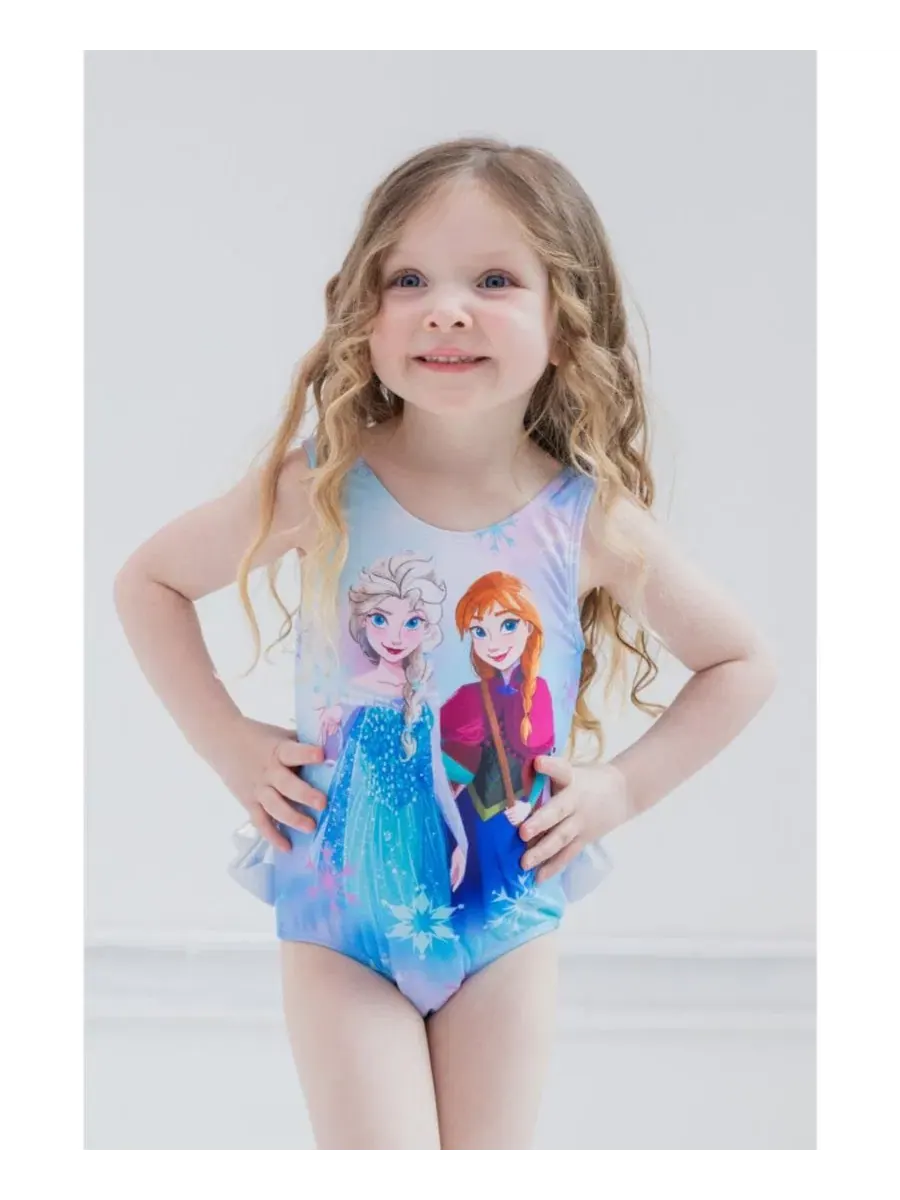Детский слитный купальник без рукавов с принтом Elsa Anna Watercolor Frozen — изображение 5 из 8