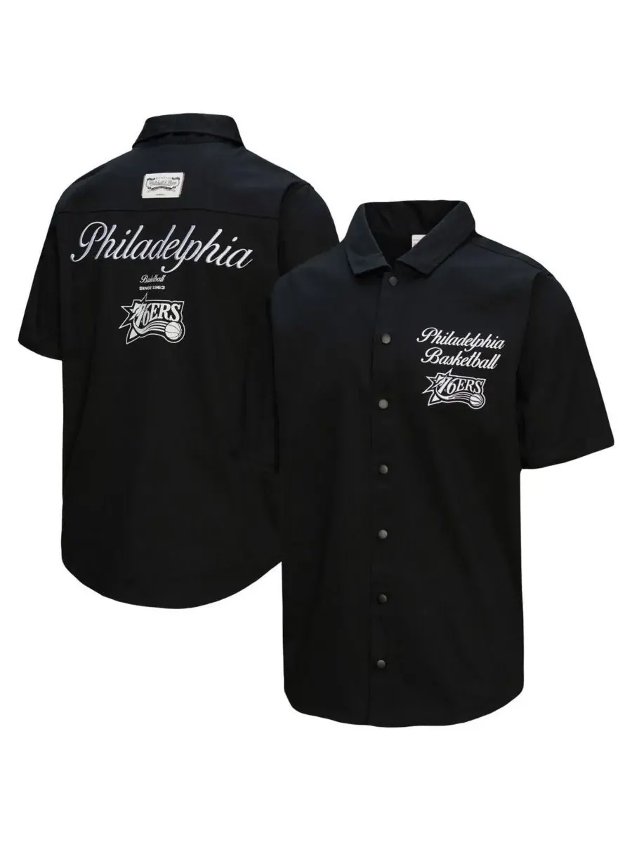 Mitchell & Ness Мужская черная футболка Philadelphia 76ers Hardwood Classics Camp — изображение 1 из 3, черный