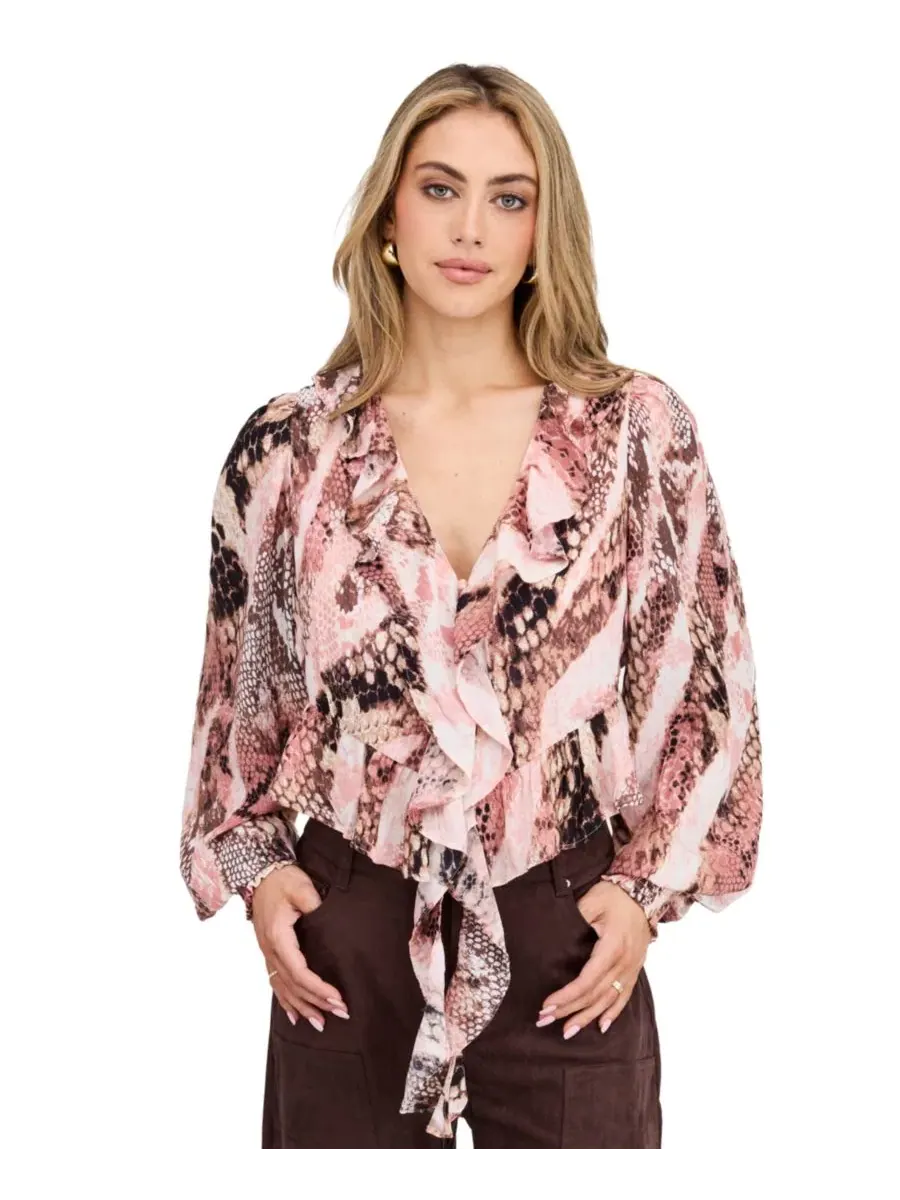 Блуза с длинным рукавом с принтом змеи Audrey Yoryu Kittenish, Dusty Blush Snake — изображение 1 из 6