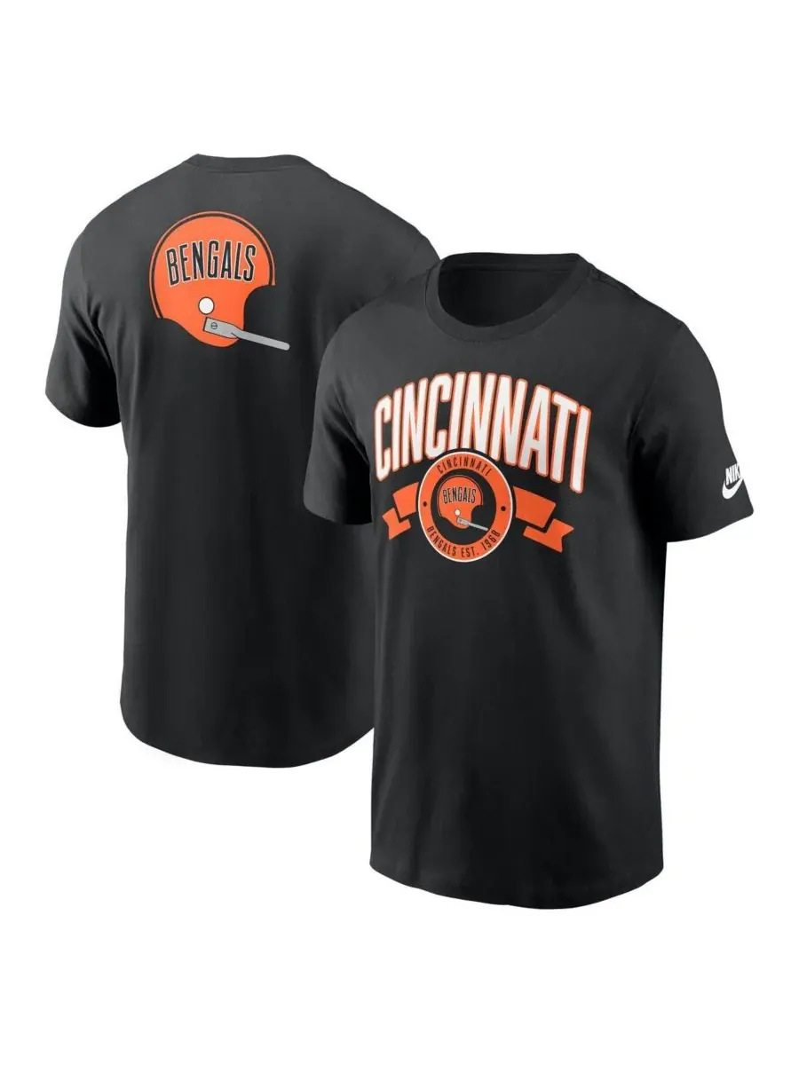 Nike Мужская черная футболка Cincinnati Bengals Rewind с изображением спереди и сзади — изображение 1 из 3, черный