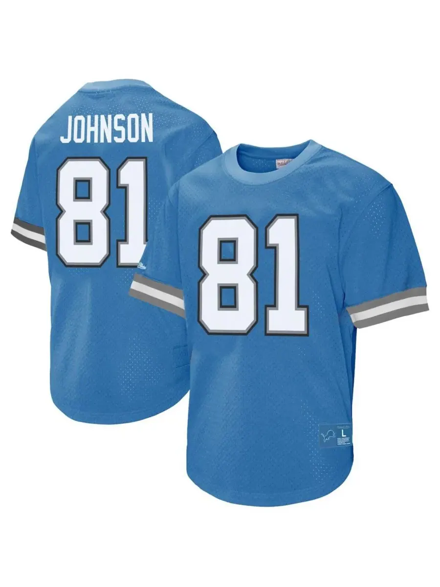 Mitchell & Ness Мужская синяя сетчатая футболка Calvin Johnson 81 с номером игрока команды Detroit — изображение 1 из 3