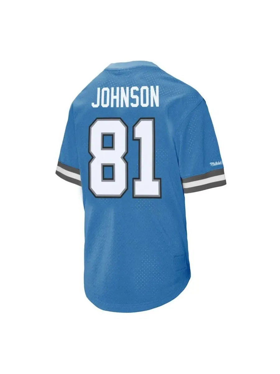 Mitchell & Ness Мужская синяя сетчатая футболка Calvin Johnson 81 с номером игрока команды Detroit — изображение 3 из 3