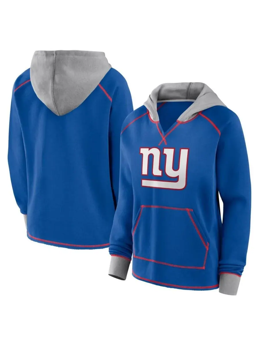 Женская толстовка с V-образным вырезом и флисовой вставкой Royal New York Giants Boom Logo Athletic — изображение 1 из 3