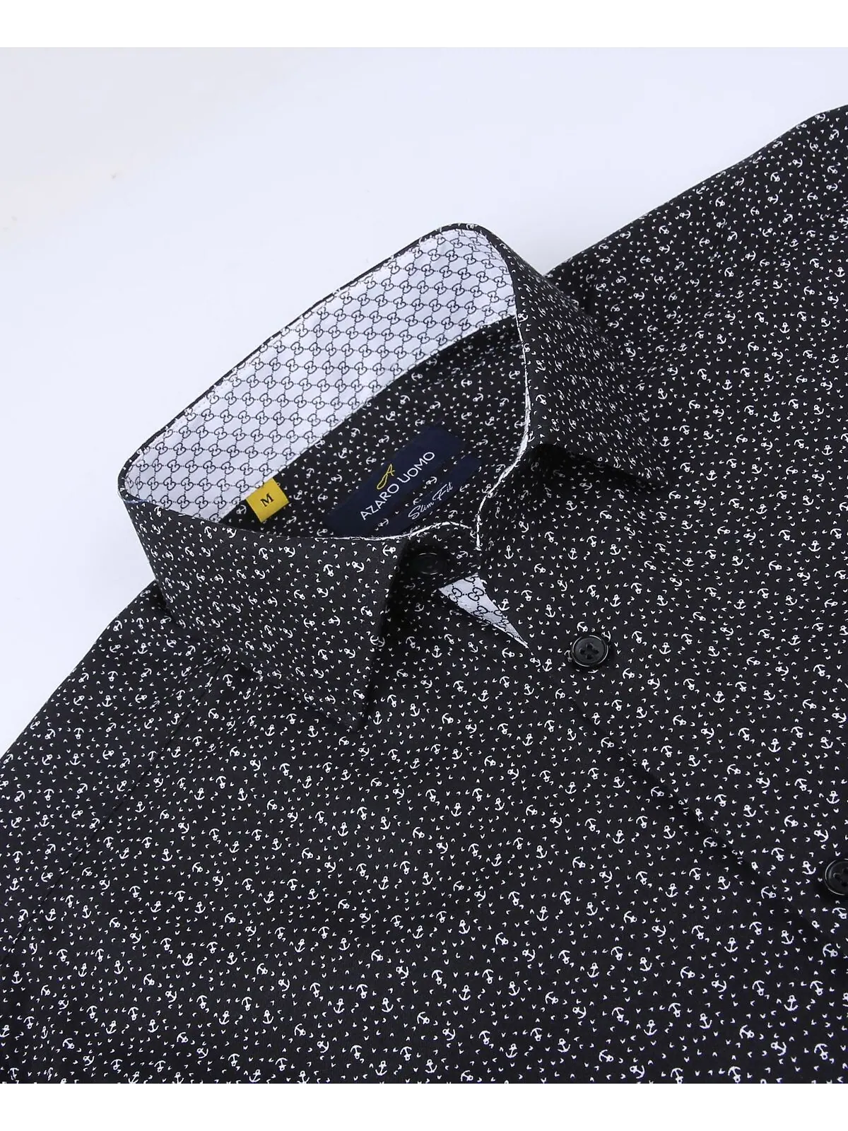 Мужская классическая рубашка slim fit business в морском стиле на пуговицах Azaro Uomo — изображение 2 из 6, черный