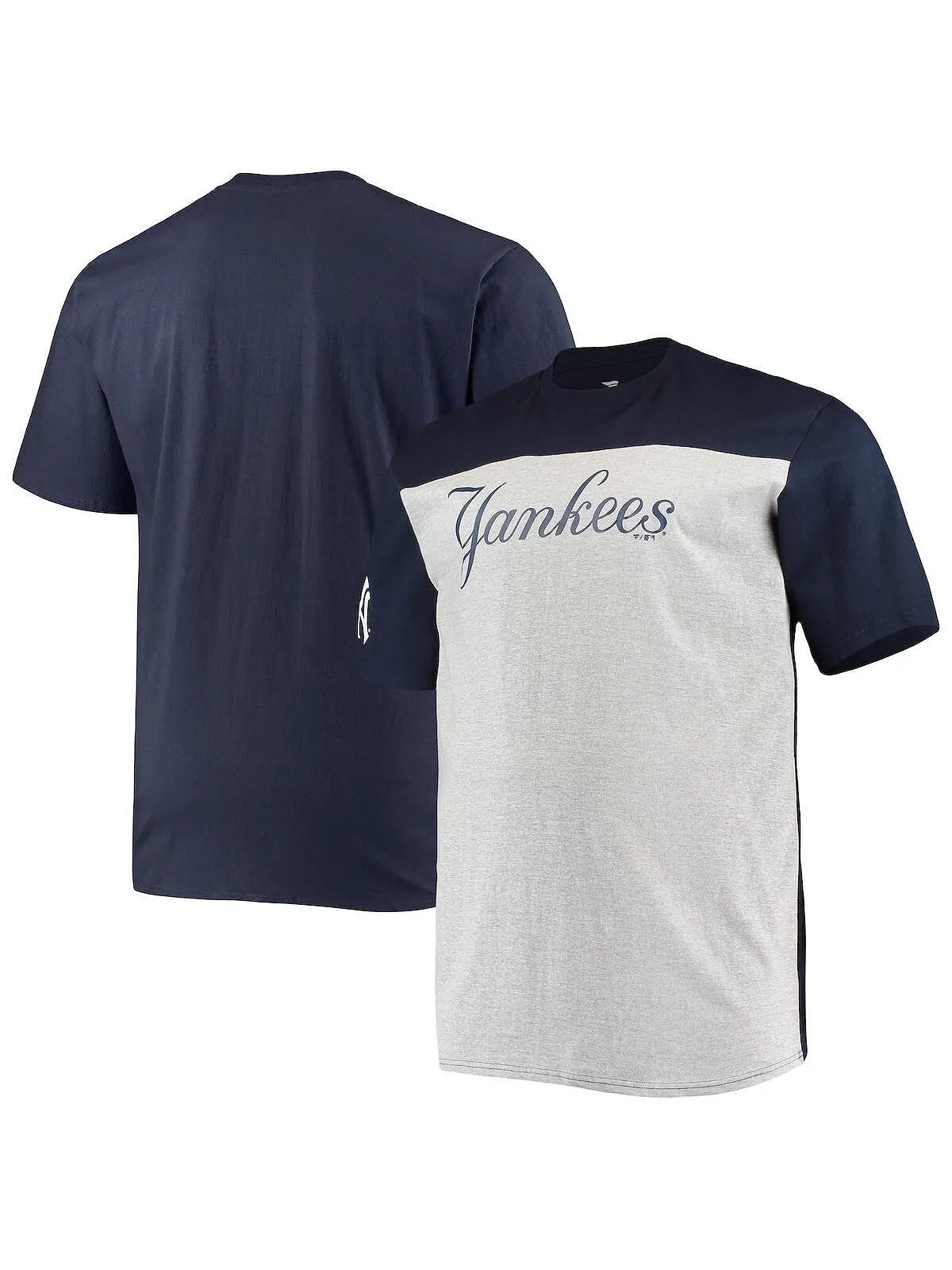 Мужская темно-синяя футболка с цветными блоками heather grey new york yankees big and tall Fanatics — изображение 1 из 1