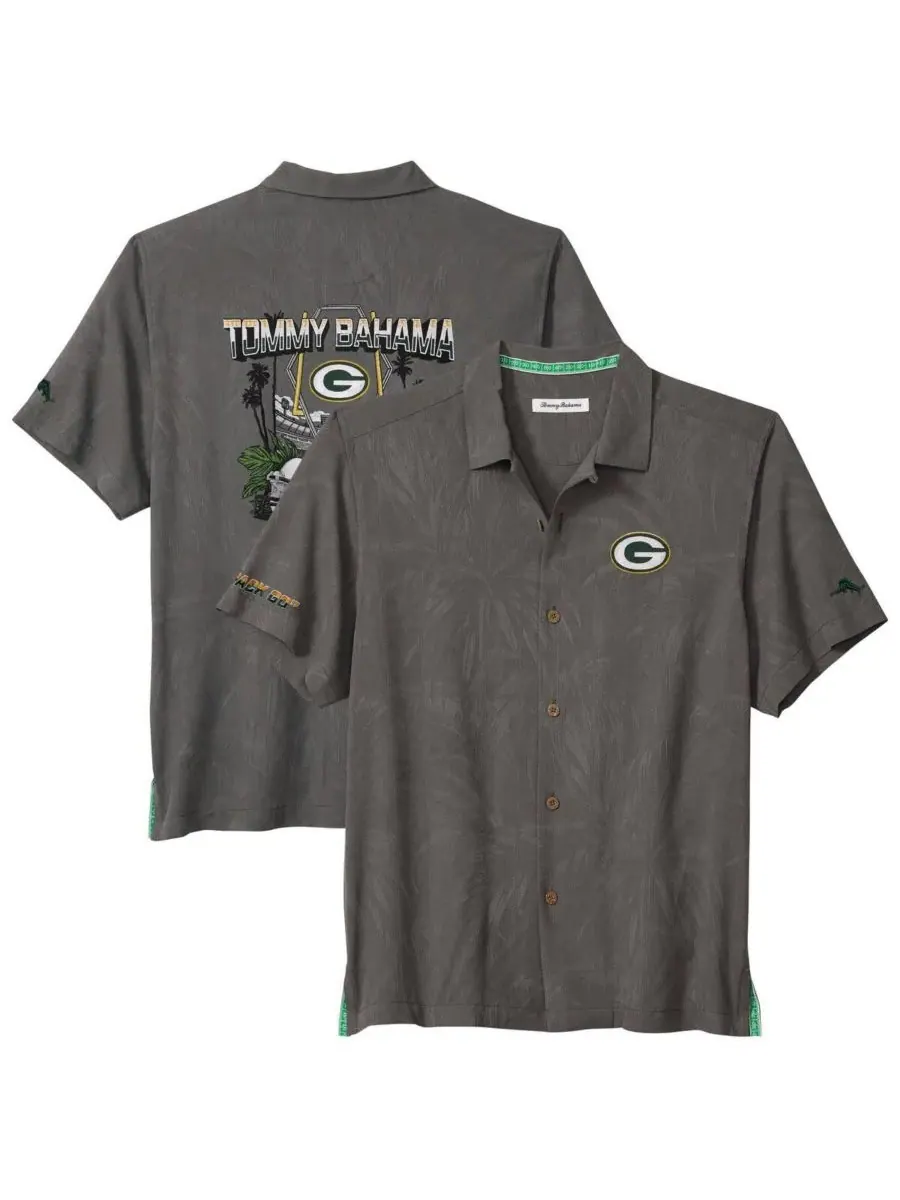 Tommy Bahama Мужская серая рубашка на пуговицах Green Bay Packers Endzone Paradise COOLMAX — изображение 1 из 3, серый