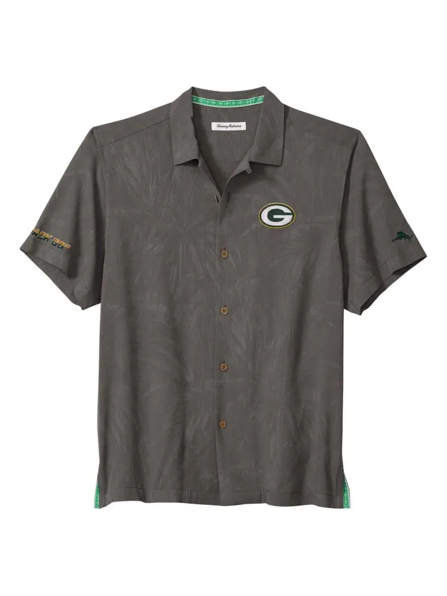 Tommy Bahama Мужская серая рубашка на пуговицах Green Bay Packers Endzone Paradise COOLMAX — изображение 2 из 3, серый
