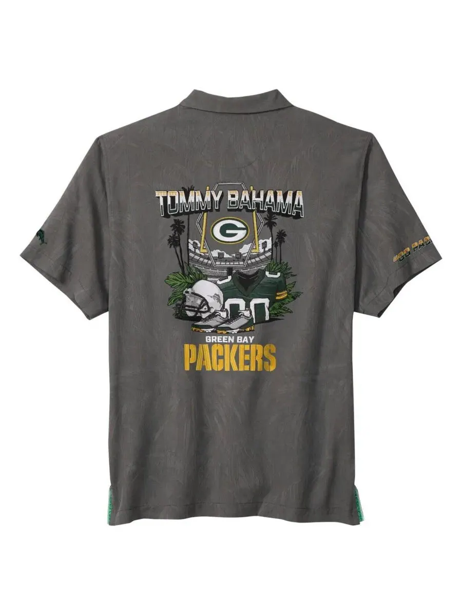 Tommy Bahama Мужская серая рубашка на пуговицах Green Bay Packers Endzone Paradise COOLMAX — изображение 3 из 3, серый