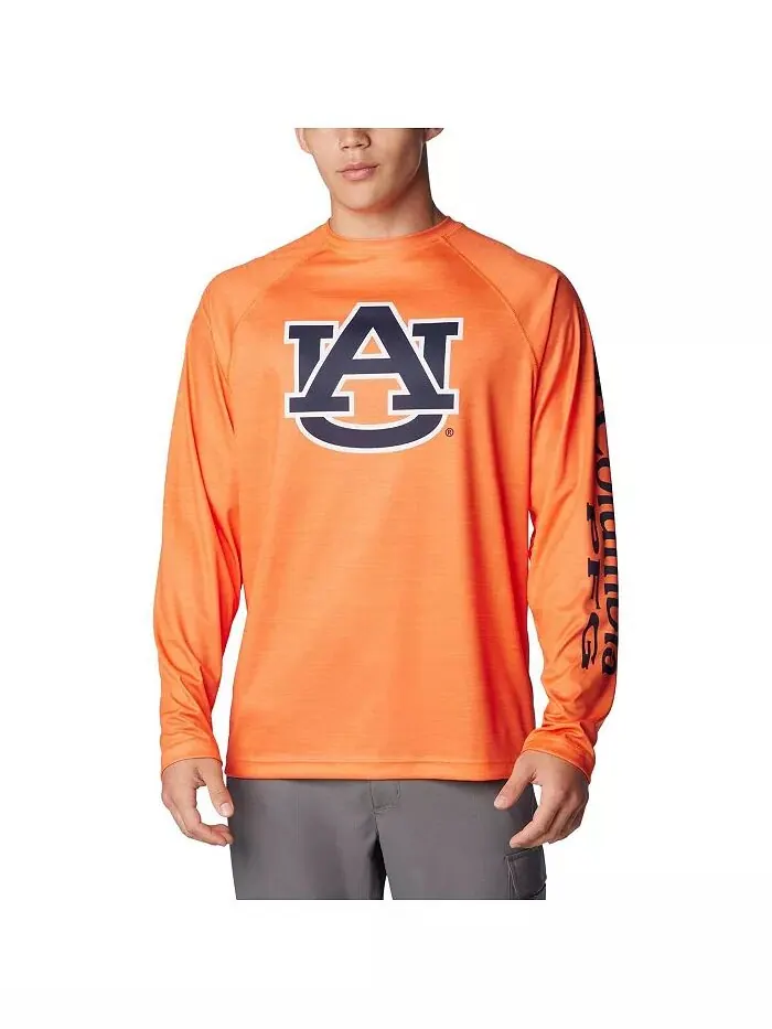 Мужская оранжевая футболка Auburn Tigers PFG Terminal Tackle Omni-Shade Raglan с длинным рукавом — изображение 1 из 3