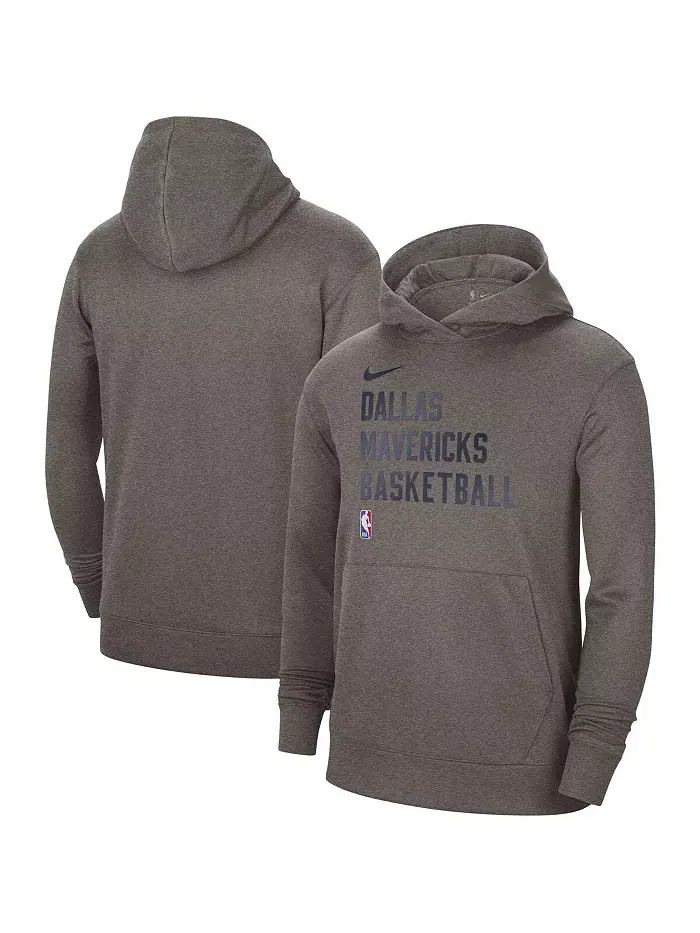 Мужская и женская оливково-серая толстовка с капюшоном Dallas Mavericks для тренировок на площадке