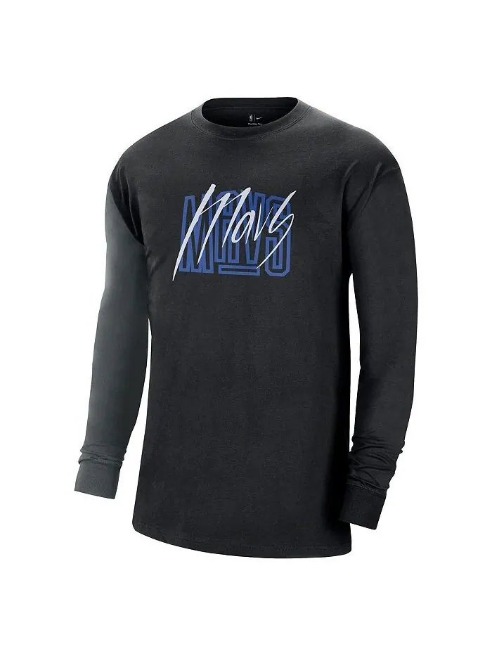 Мужская черная футболка с длинным рукавом Dallas Mavericks Courtside Versus Flight MAX90 Nike — изображение 1 из 1, черный